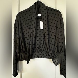 Ett:twa by Anthropologie, cropped black jacket with flocked polka dots, XS